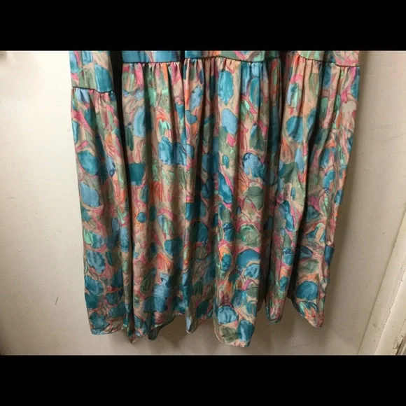 Anthropologie Plenty by Tracy Reese watercolor floral teal silk halter maxi dres - Picture 4 of 9
